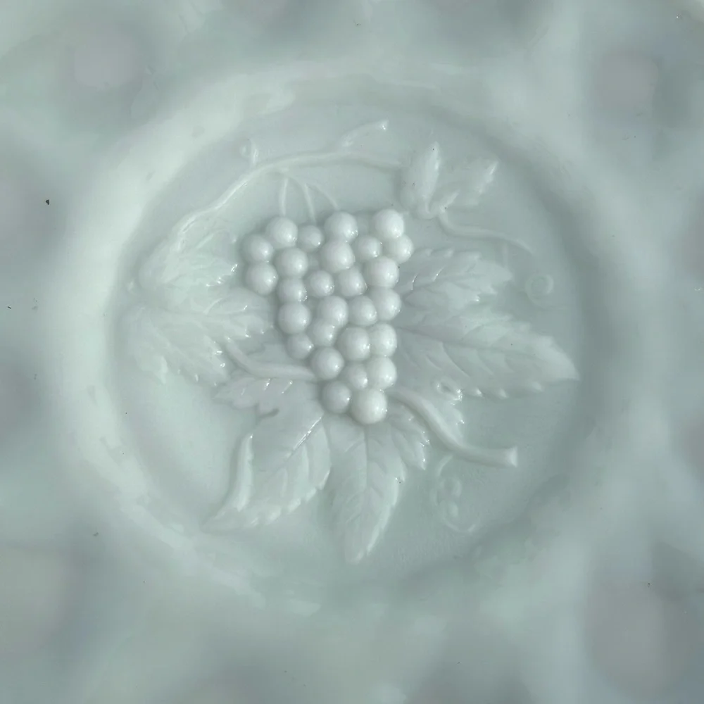 Vintage White Milk Glass Grape Pattern Bowl 8x8 Decorative Dish